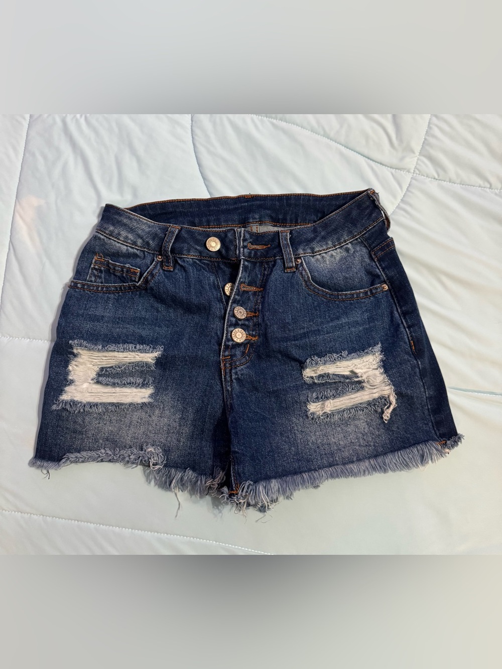 Dark Wash Distressed Denim Shorts